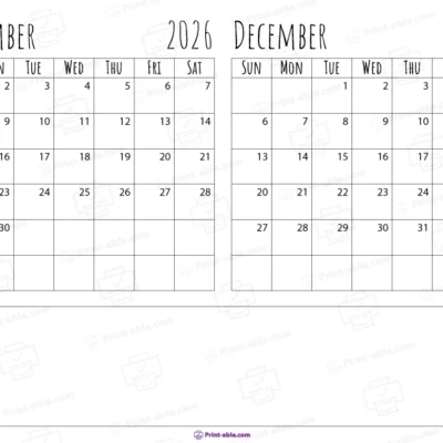 November december 2026 calendar free download