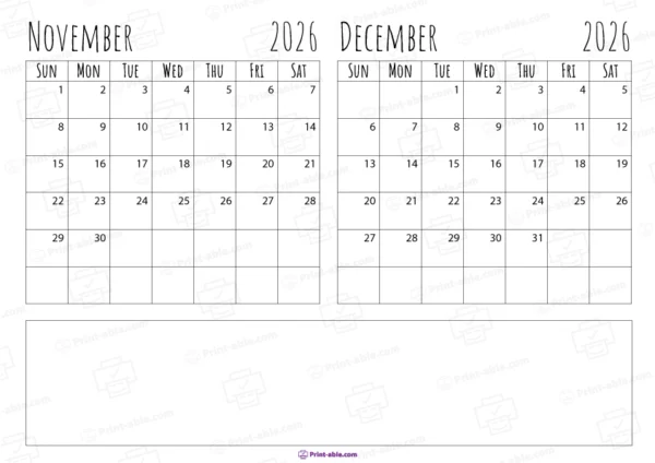 November december 2026 calendar free download