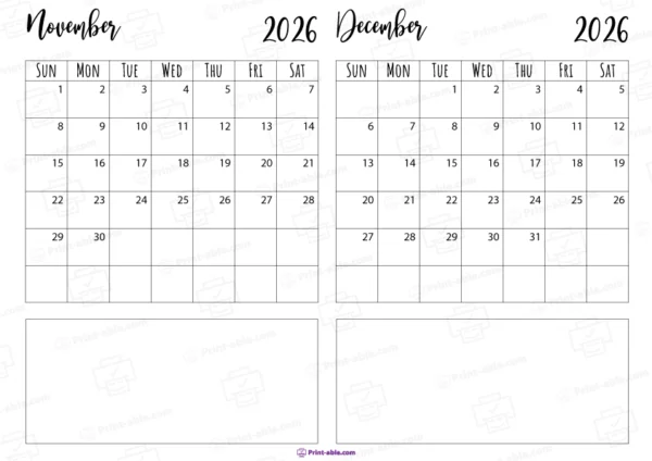 November december 2026 calendar free download