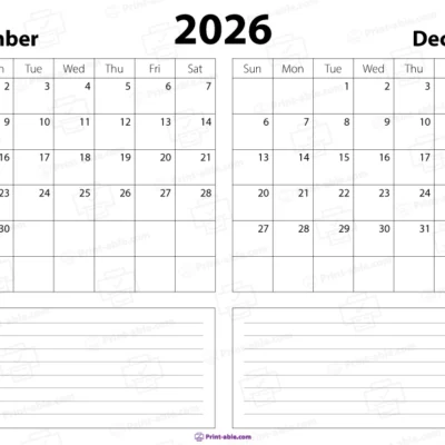 November december 2026 calendar free download