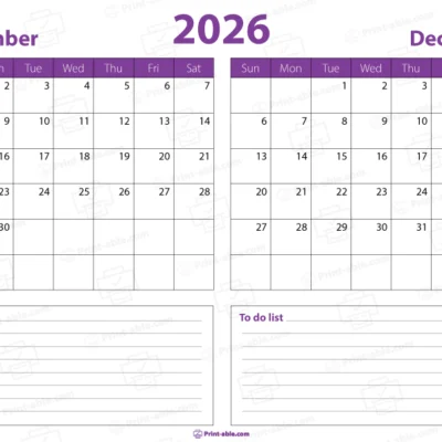 November december 2026 calendar free download