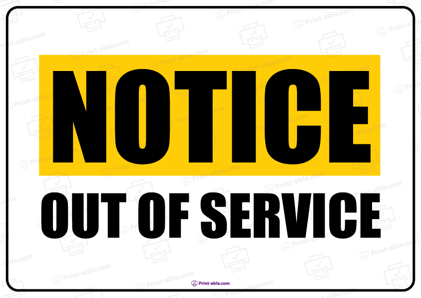 Out of Service Sign Printable Free Download
