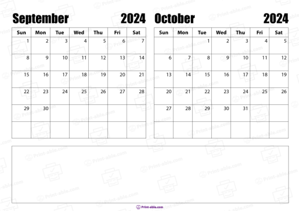 September and october 2024 calendar printable free download