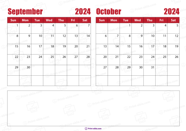 September and october 2024 calendar printable free download