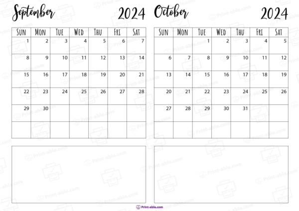 September and october 2024 calendar printable free download