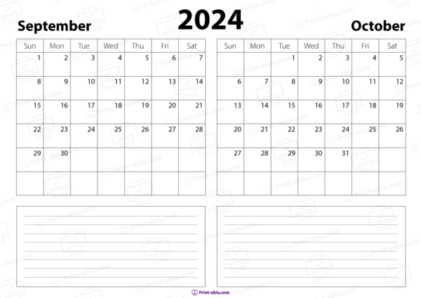 September and october 2024 calendar printable free download