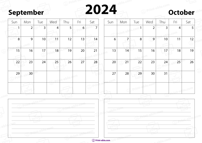 September and October 2024 Calendar Free Download