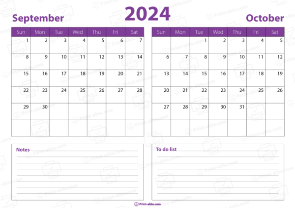 September and october 2024 calendar printable free download