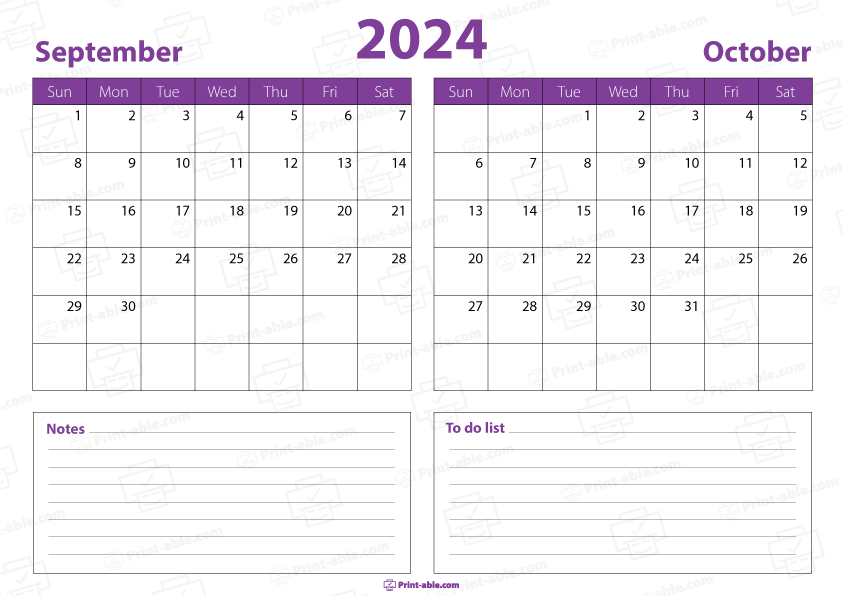 September and October 2024 Calendar Free Download