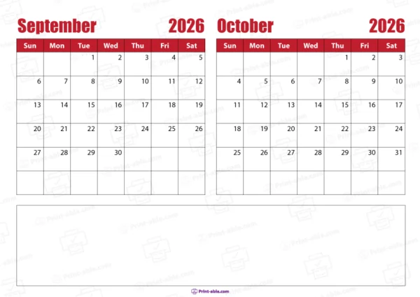 september and october 2026 calendar free download