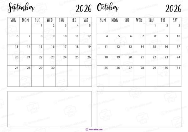 september and october 2026 calendar free download