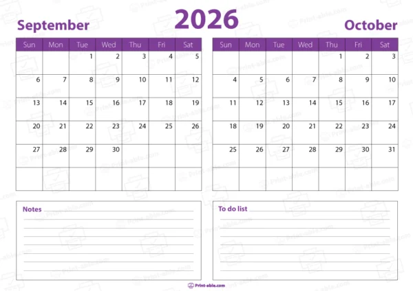 september and october 2026 calendar free download