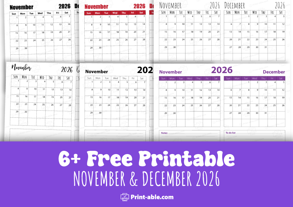 November december 2026 calendar free download