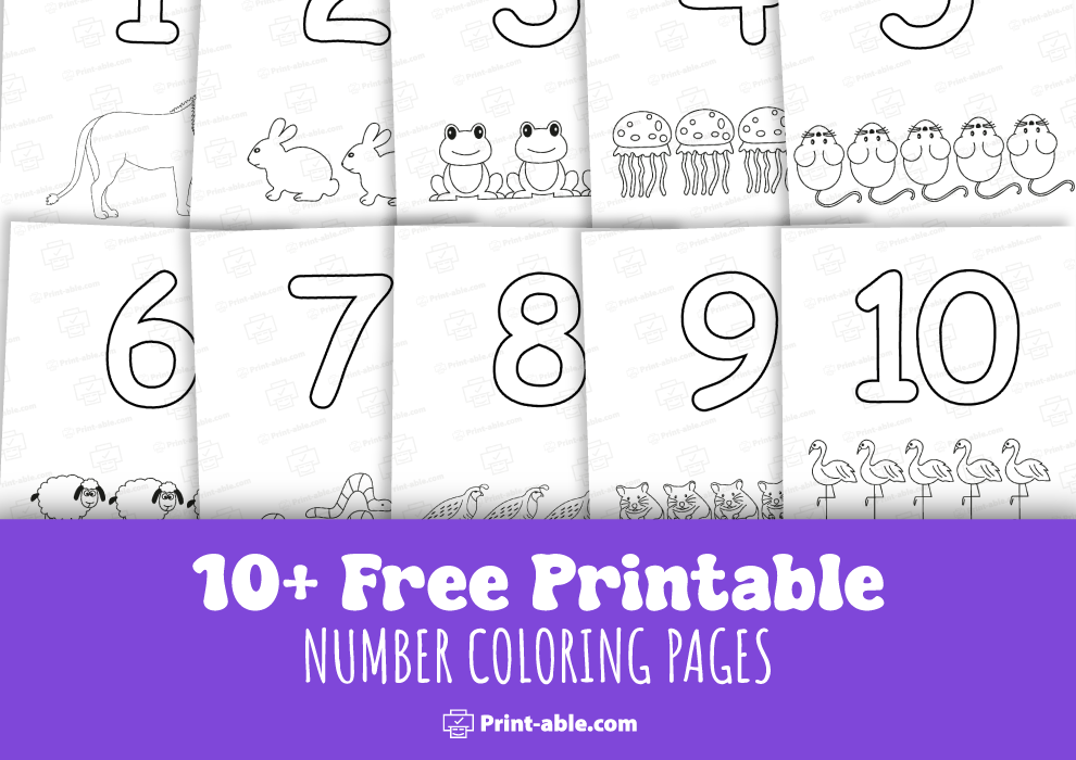 Number coloring pages printable free download