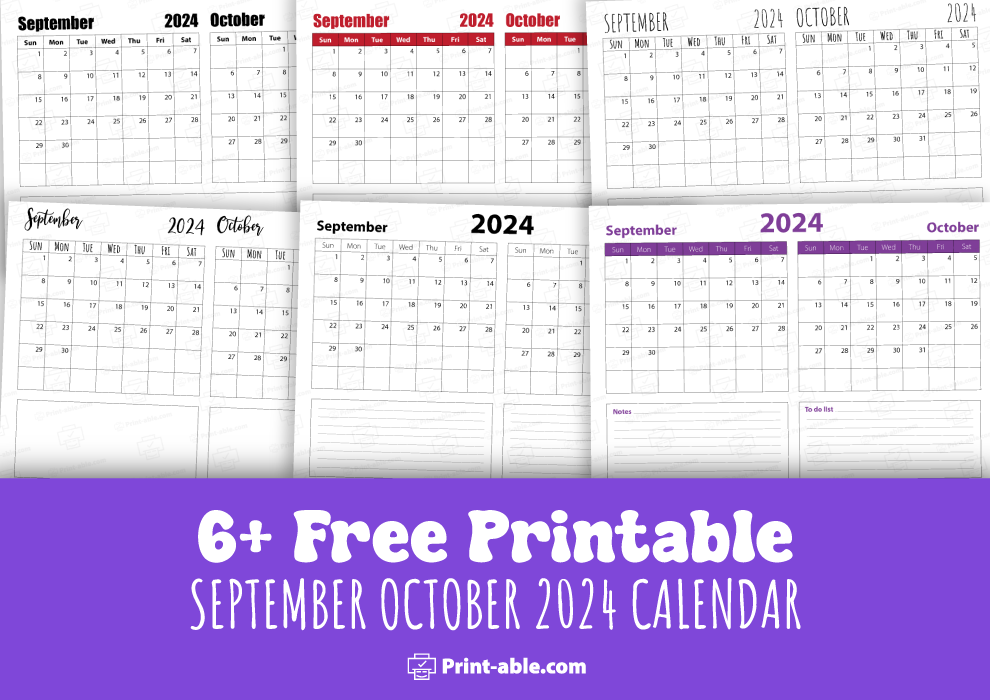 September and october 2024 calendar printable free download