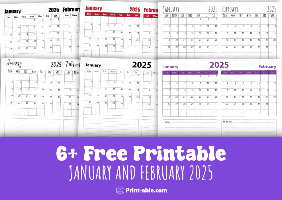 january and february 2025 calendar free download