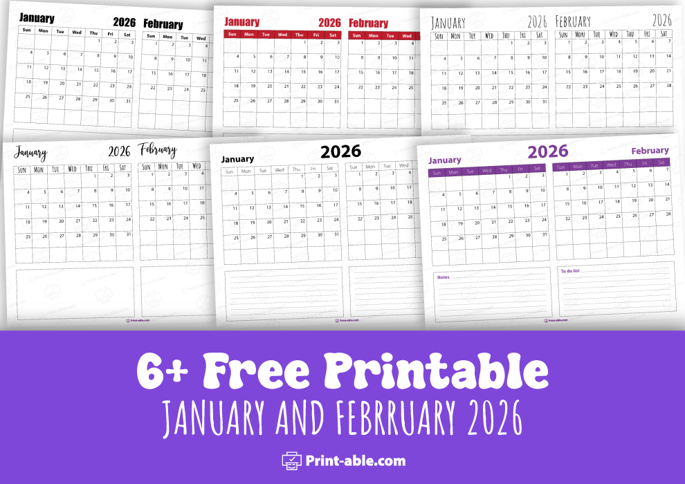 january and february 2026 calendar free download