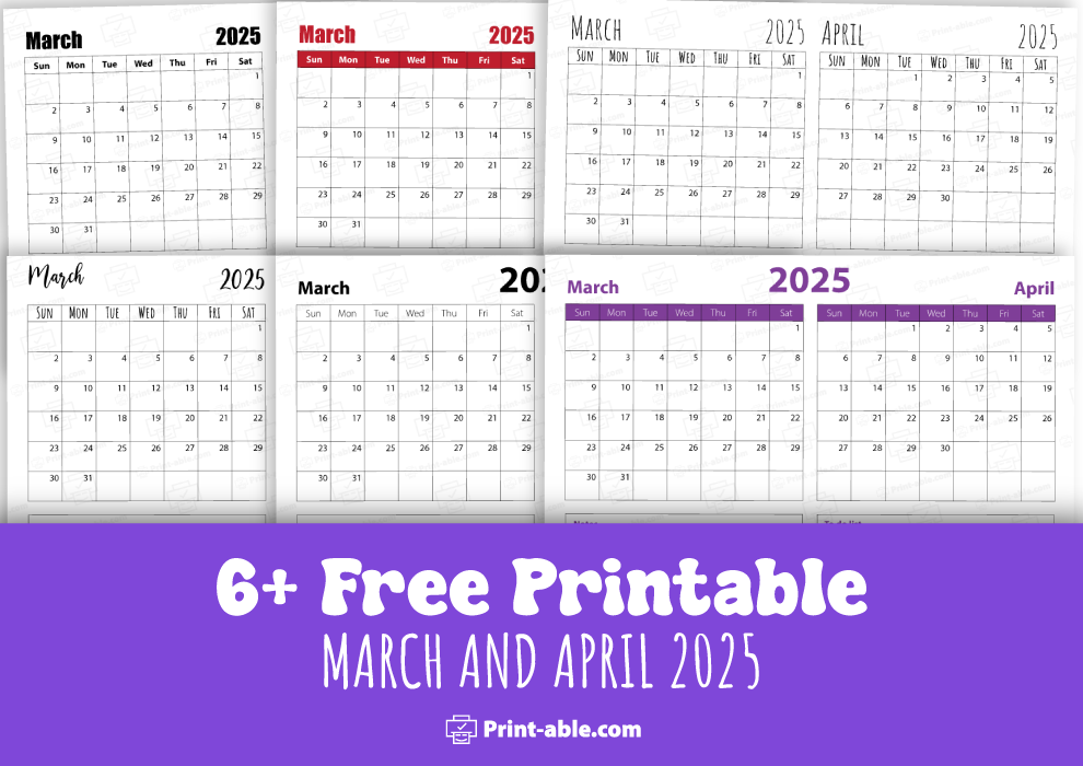 march and april 2025 calendar free download