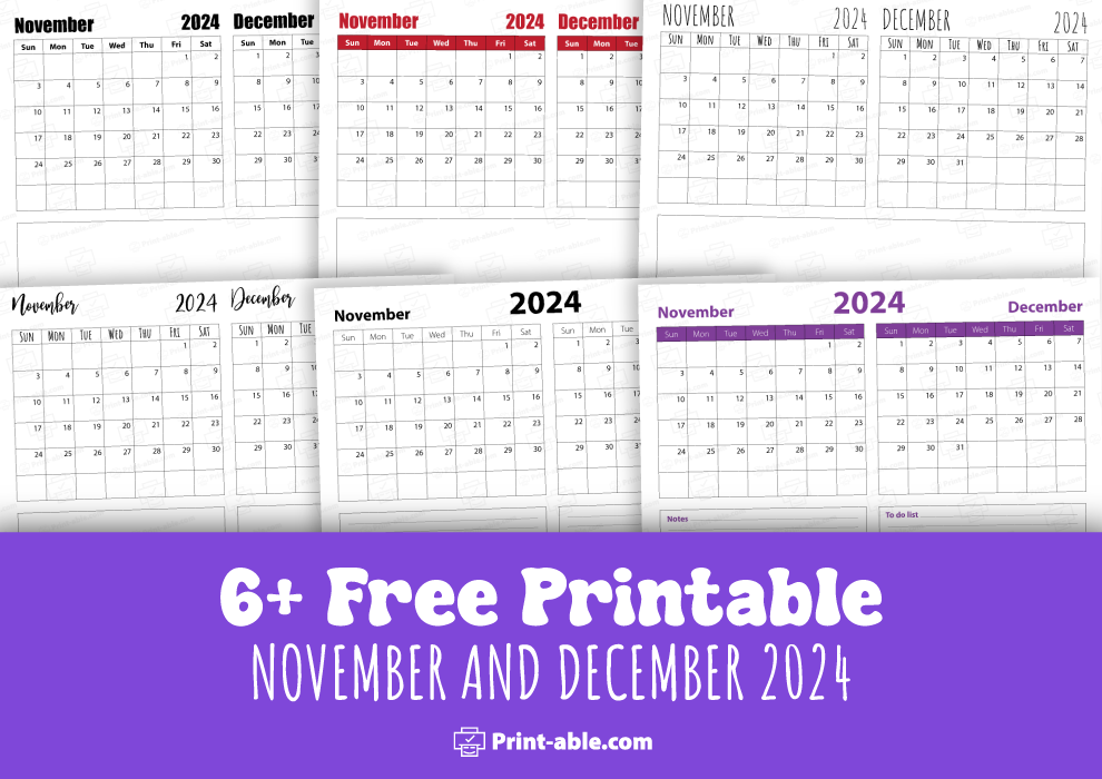 november and december 2024 calendar free download