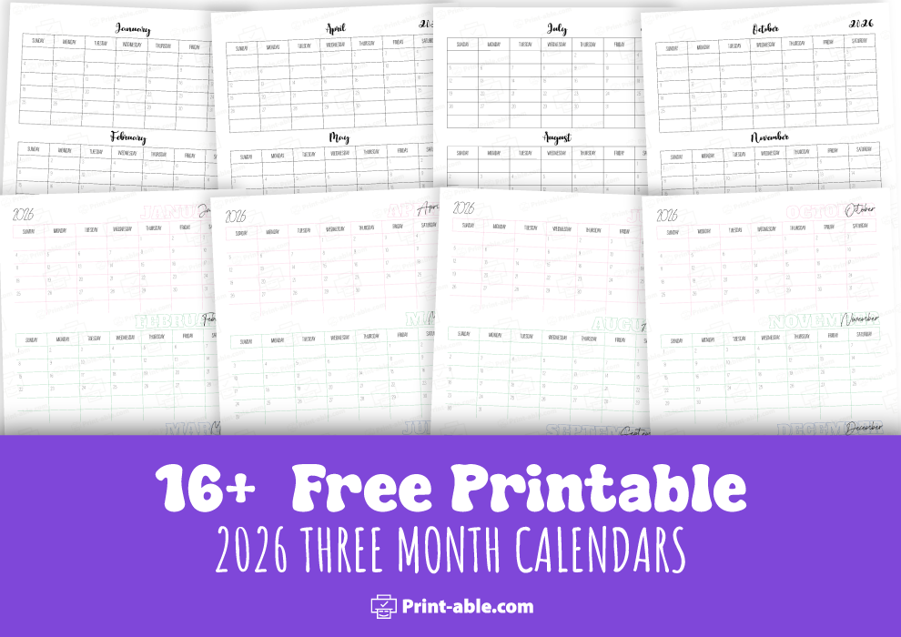 2024 three month calendars printable free download