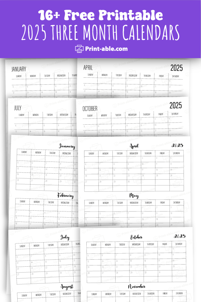 2025 three month calendars printable free download