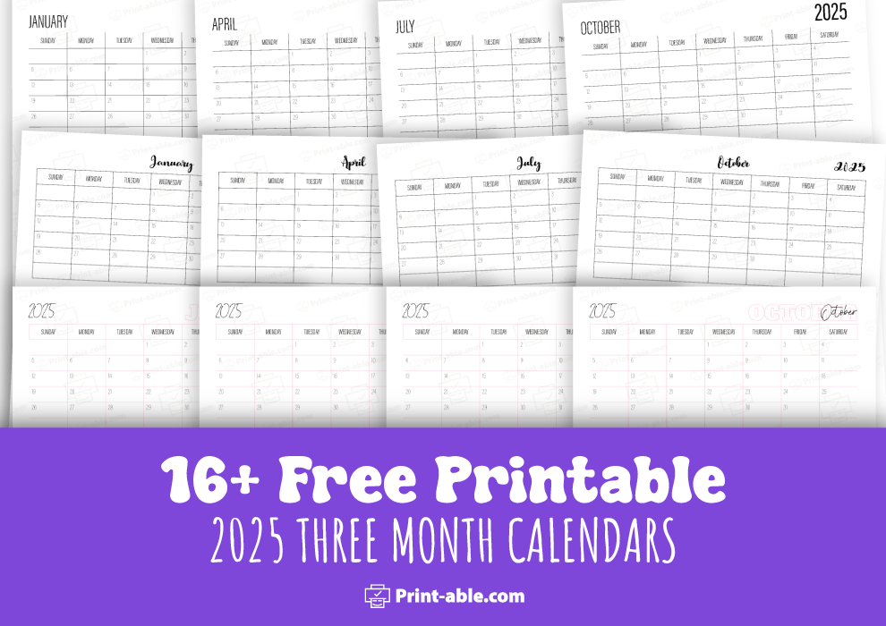 2025 three month calendars printable free download