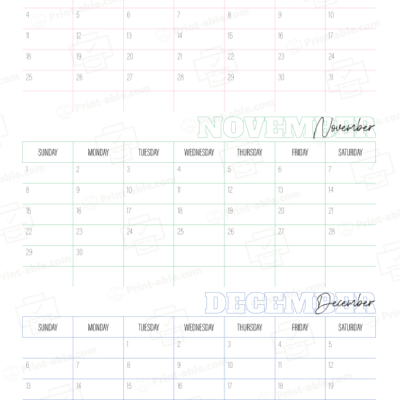 2024 three month calendars printable free download