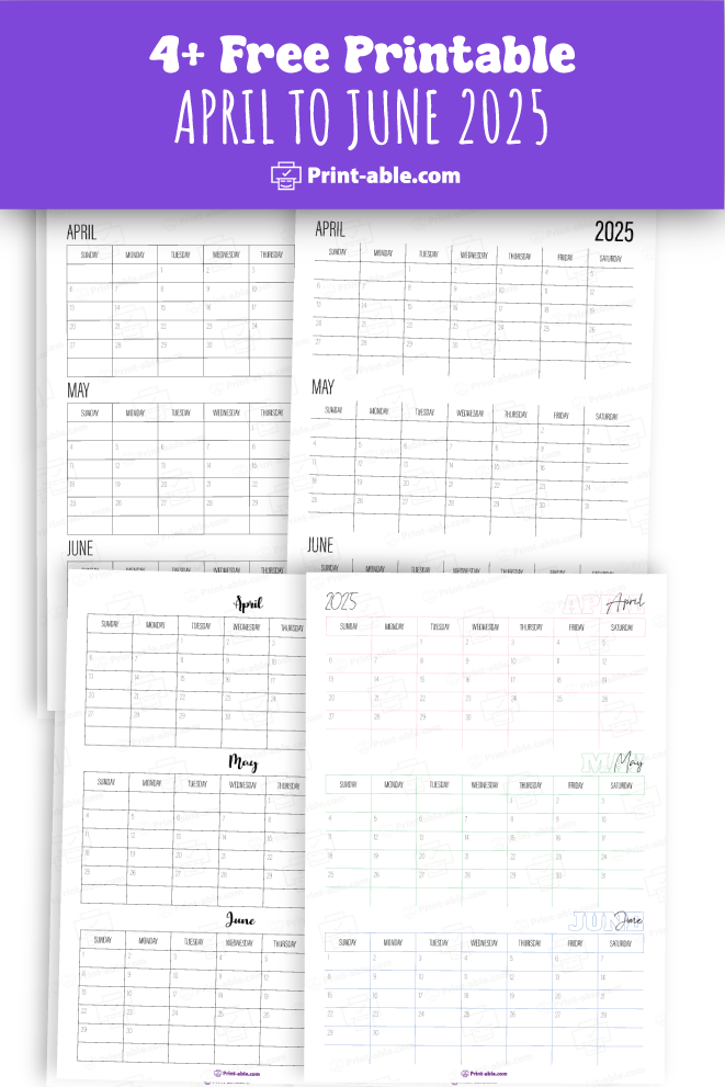 april to june 2025 calendar printable free download