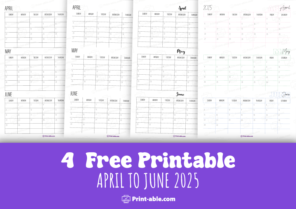 april to june 2025 calendar printable free download