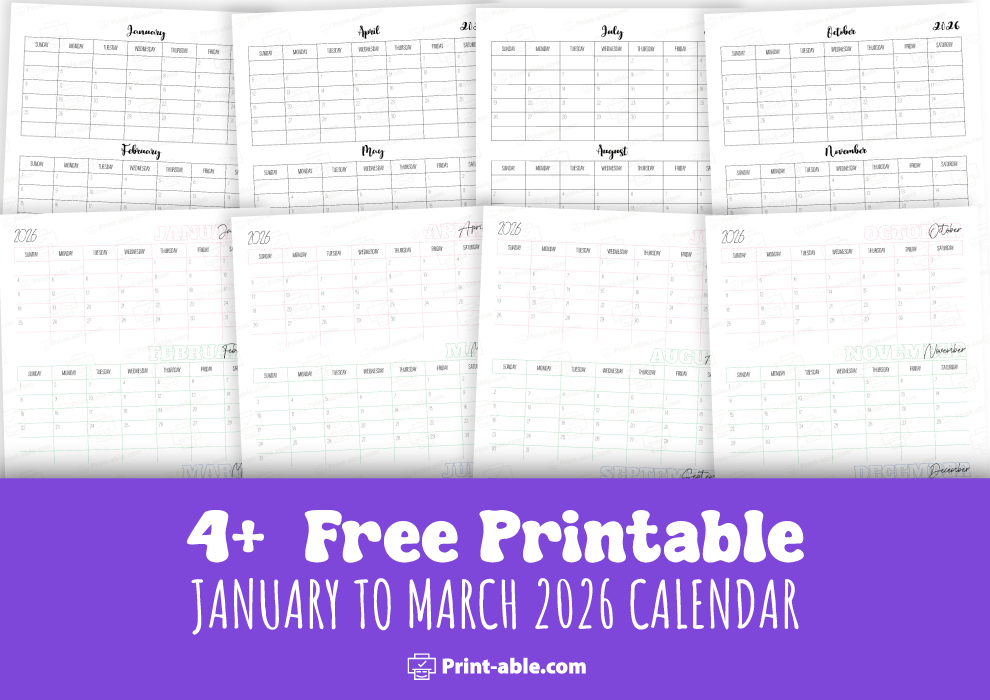 january to march 2026 calendar printable free download