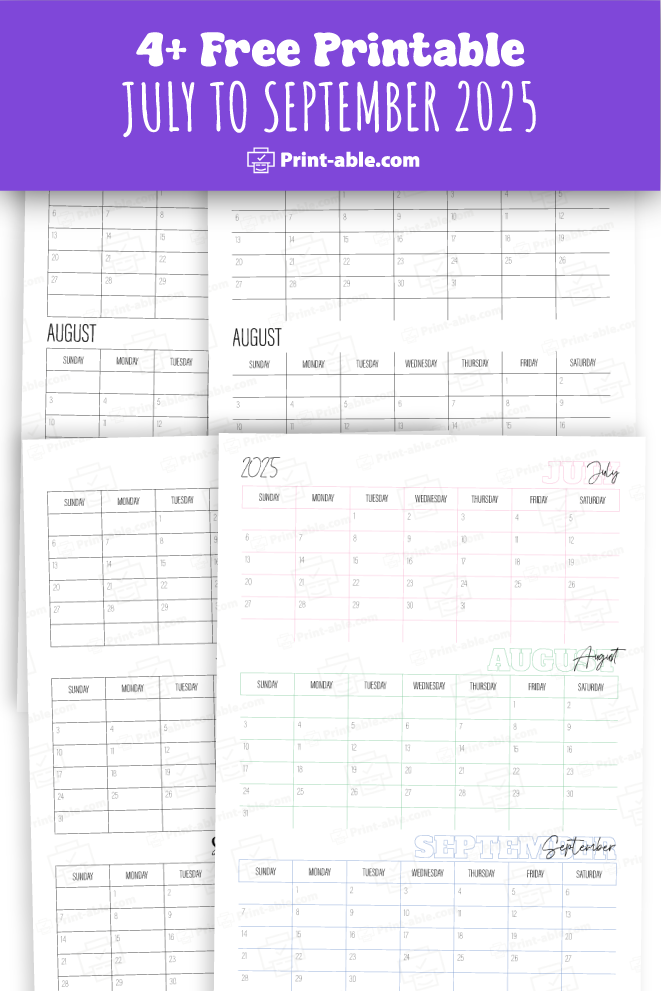 july to september 2025 calendar printable free download