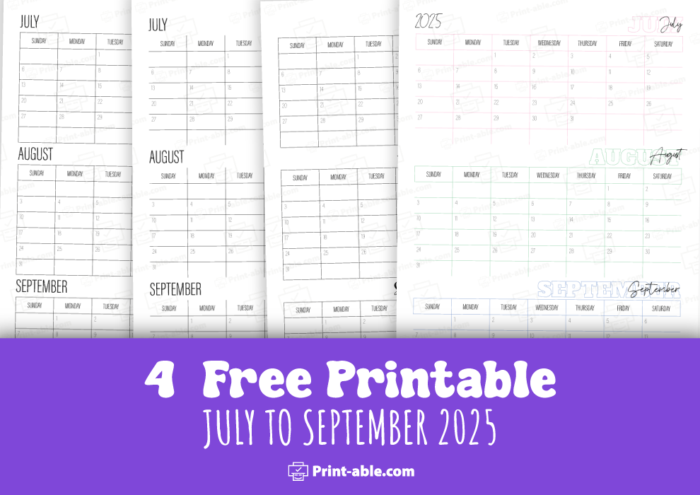 july to september 2025 calendar printable free download