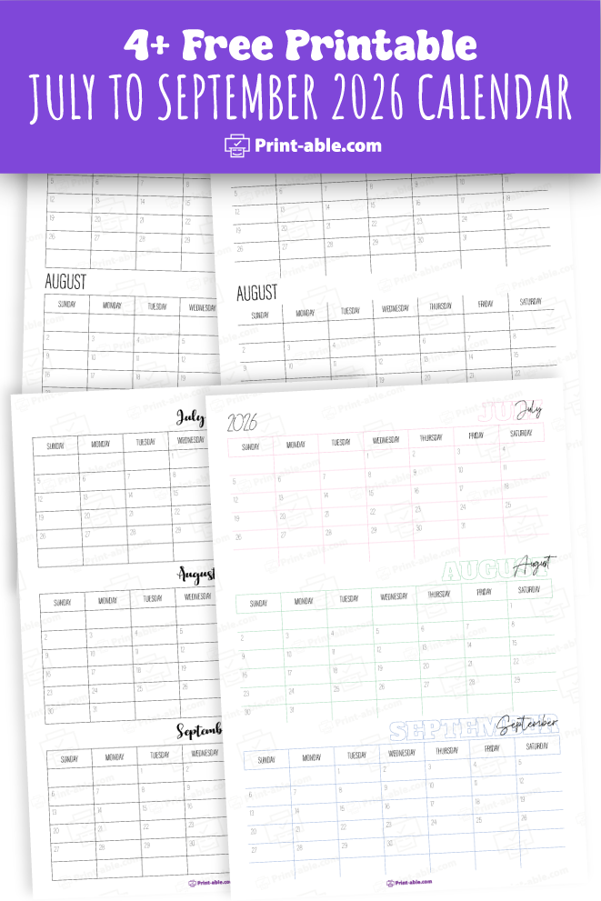 july to september 2026 calendar printable free download