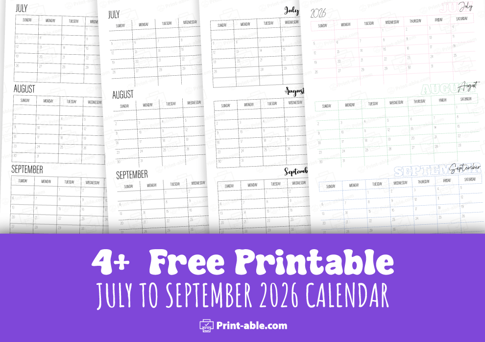 july to september 2026 calendar printable free download