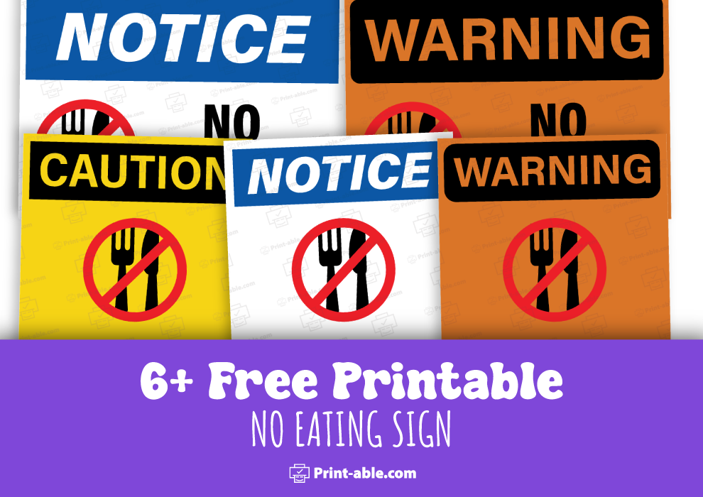 No Eating Sign Printable Free Download