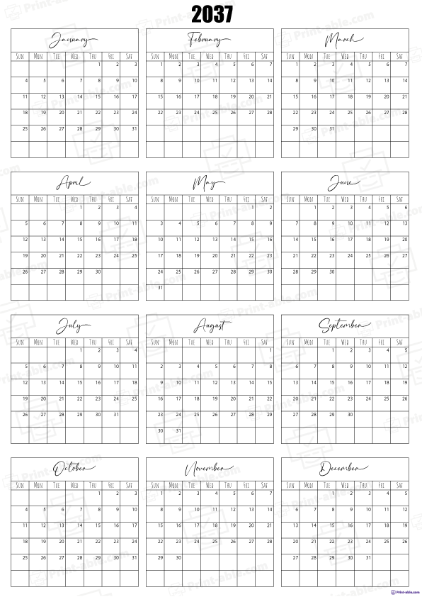 2037 Calendar Free Download