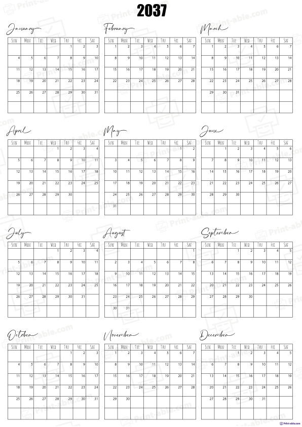 2037 Calendar Free Download