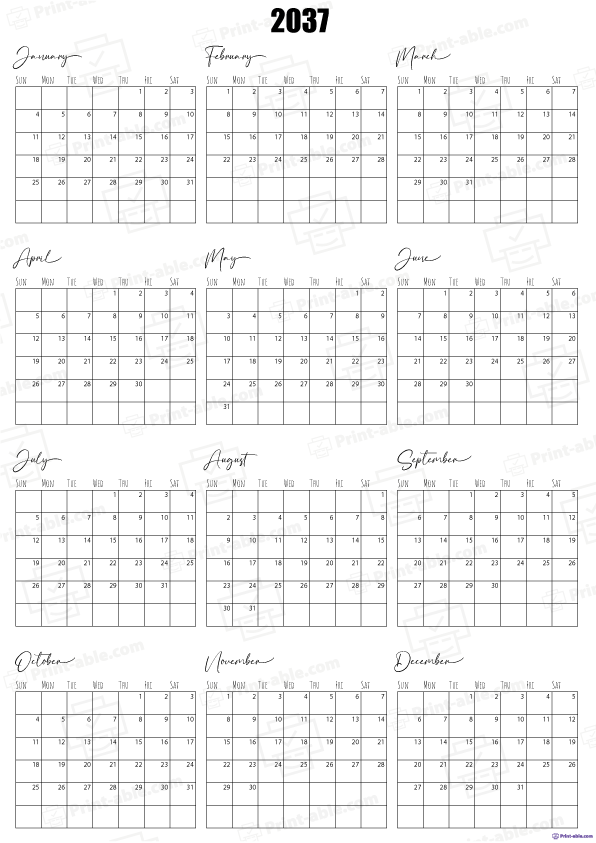 2037 Calendar Free Download