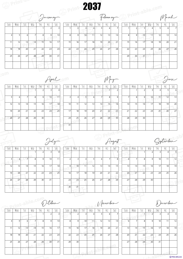 2037 Calendar Free Download