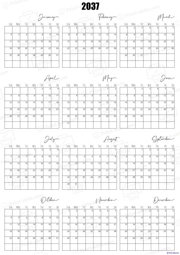 2037 Calendar Free Download