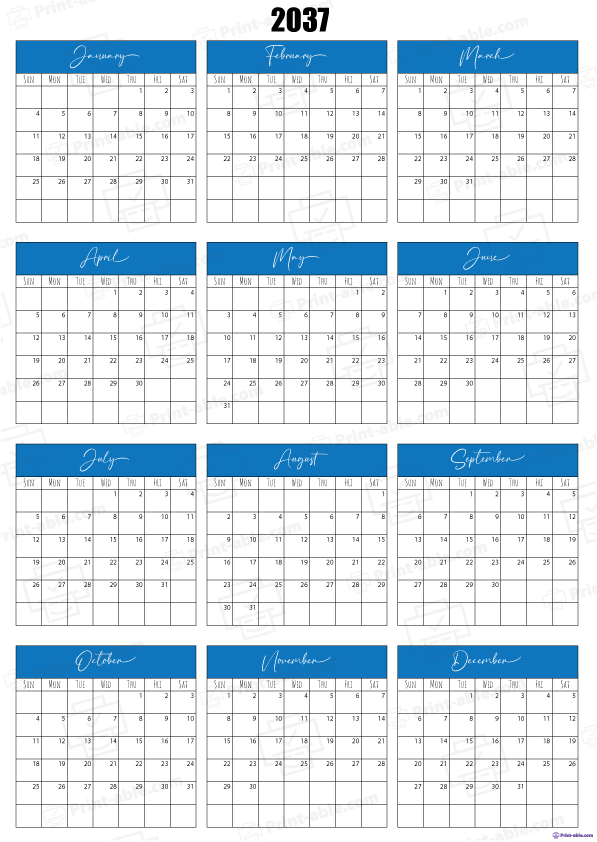 2037 Calendar Free Download