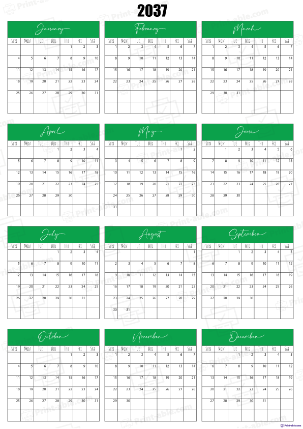 2037 Calendar Free Download