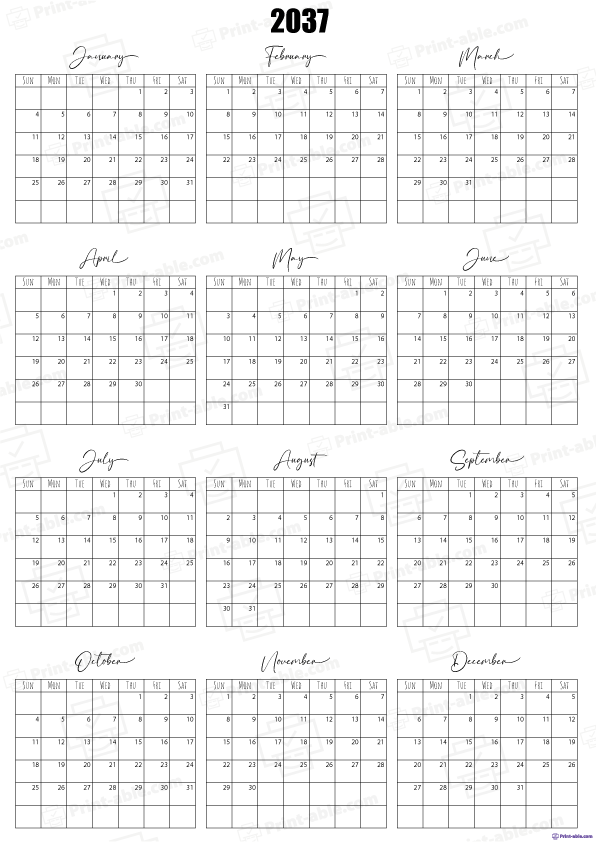 2037 Calendar Free Download