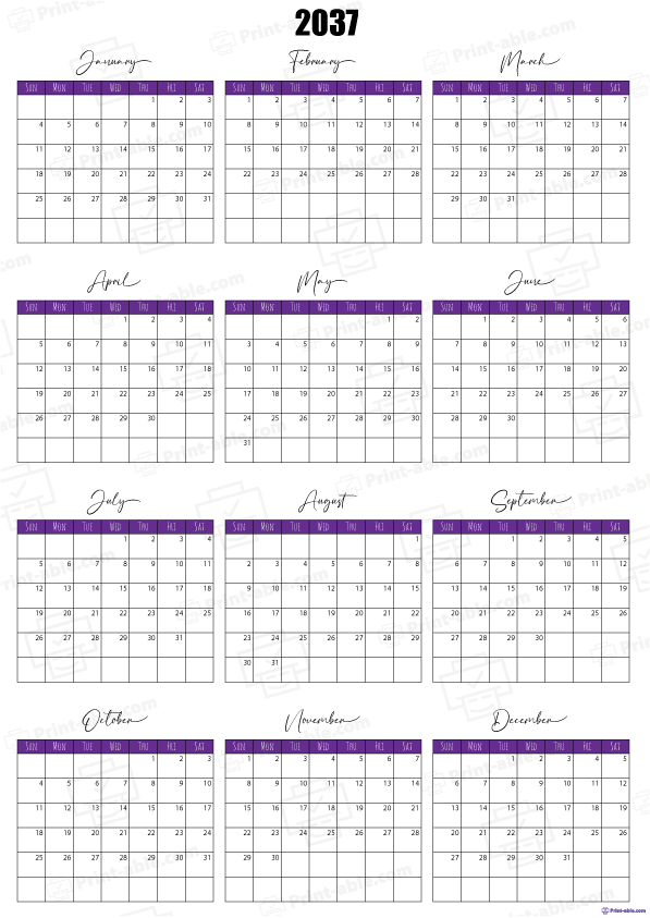 2037 Calendar Free Download