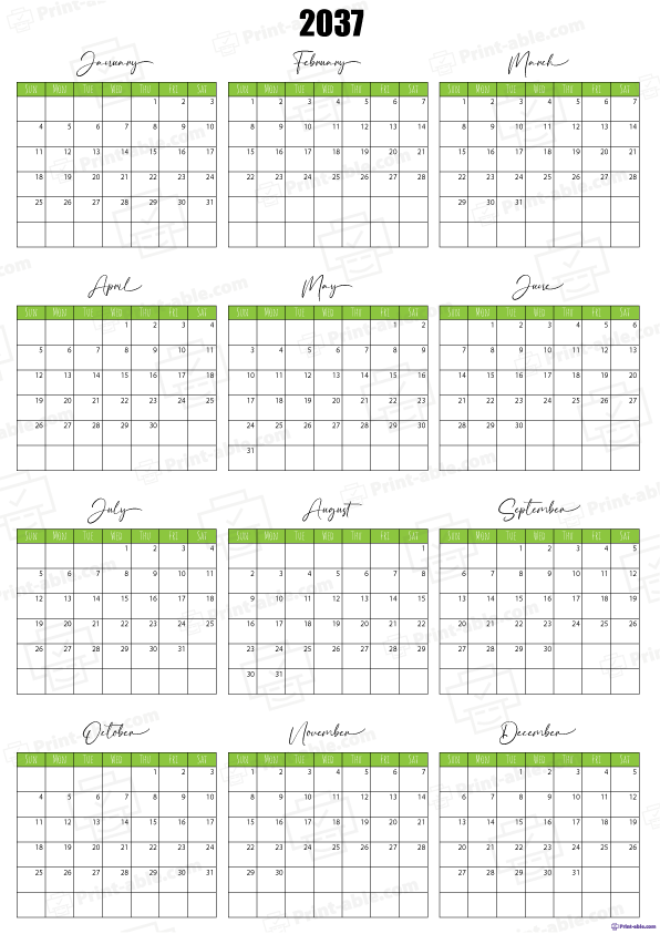 2037 Calendar Free Download