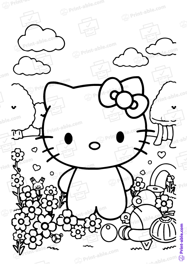 Hello Kitty Coloring Page PDF Free Download