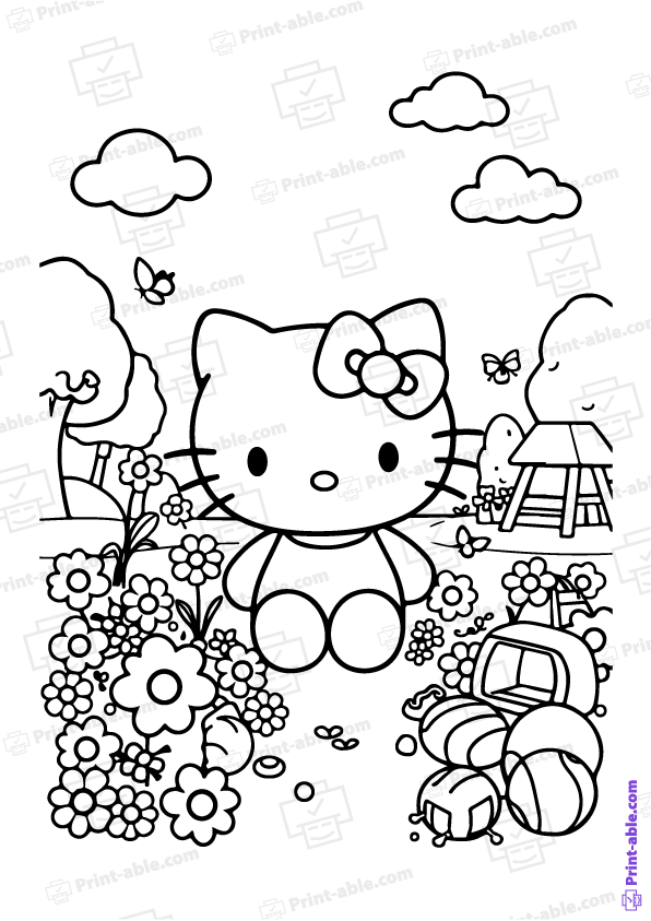 Hello Kitty Coloring Page PDF Free Download