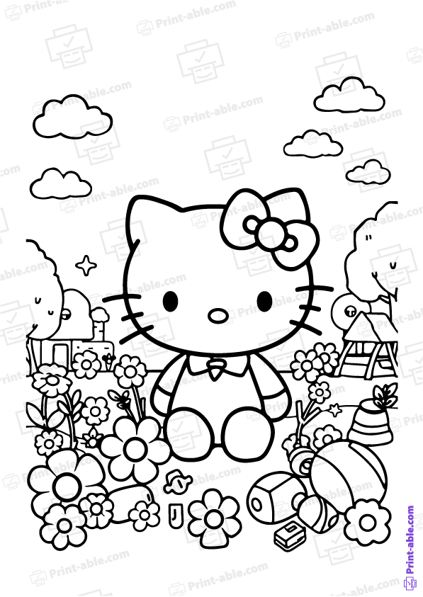 Hello Kitty Coloring Page PDF Free Download