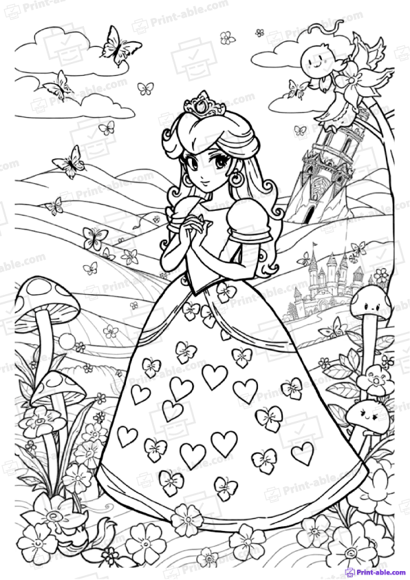 Princess Peach Coloring Pages Free Download