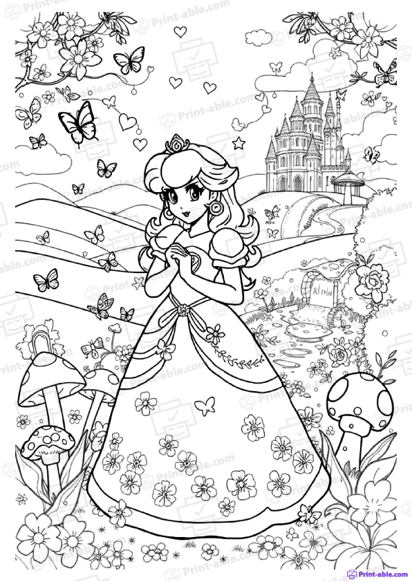 Princess Peach Coloring Pages Free Download